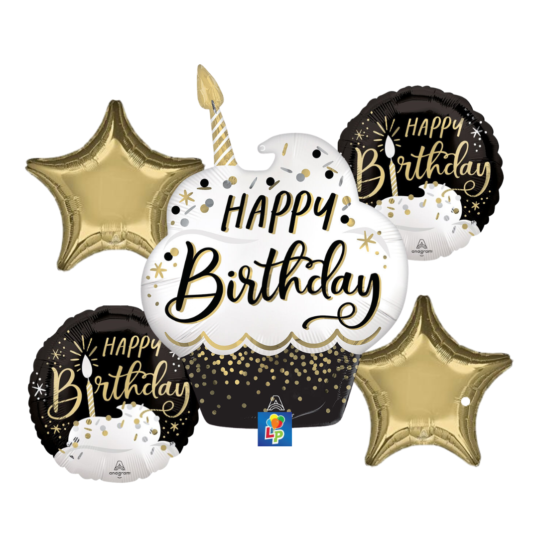 Satin Black, Silver and Gold Birthday Wishes Bouquet