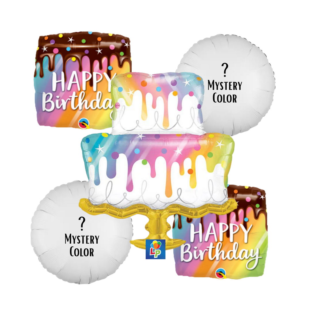 Rainbow Mystery Drip Cake Birthday Bouquet