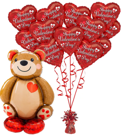 Happy Valentine's Day Teddy Bear Ex - Large Bouquet - 12 Balloons