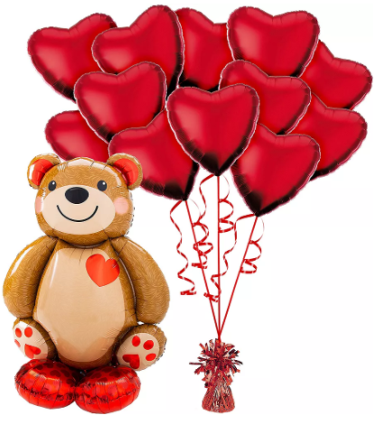 Heart Full of Love & Teddy Bear Ex - Large Bouquet - 12 Balloons