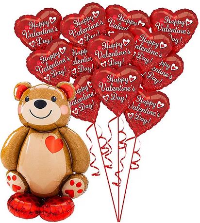 Happy Valentine's Day Teddy Bear Ex - Large Bouquet - 12 Balloons