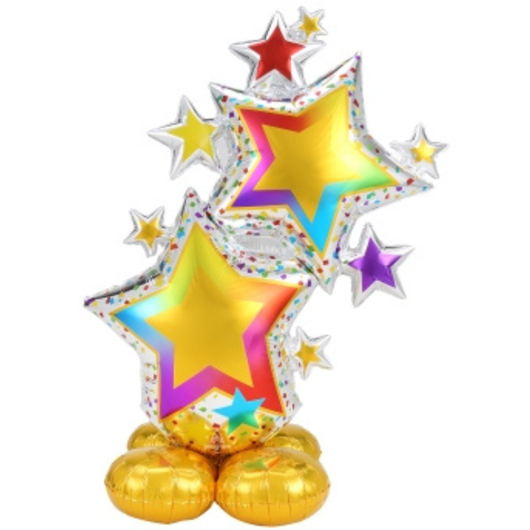 59" AirLoonz Silver & Rainbow Star Cluster Balloon