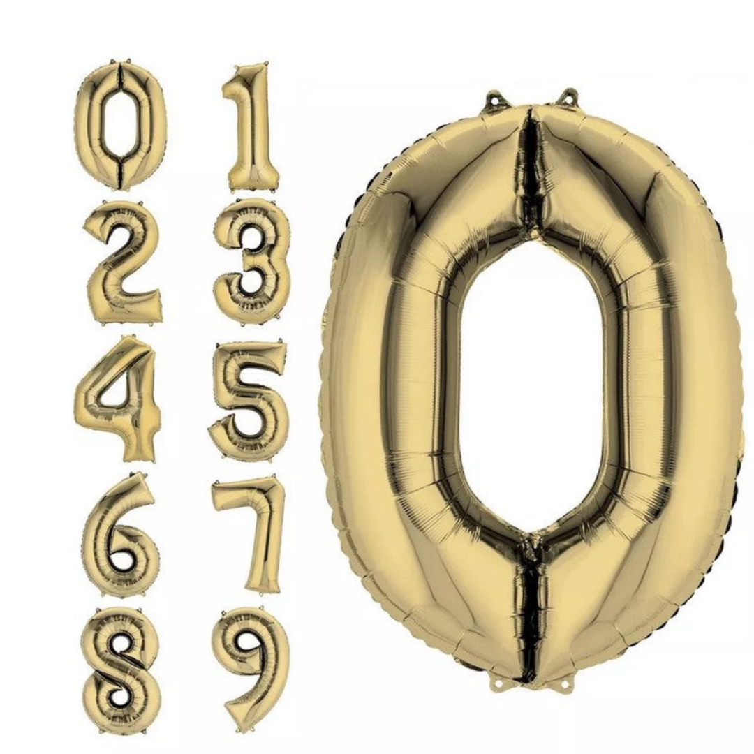 34" White Gold Number Balloons