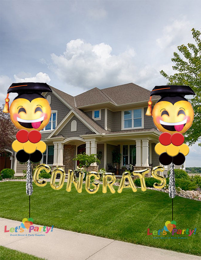 Emoji Grad with "Congrats" - 2 Yard Display Columns - Let's Party! Event Decor & Party Supplies