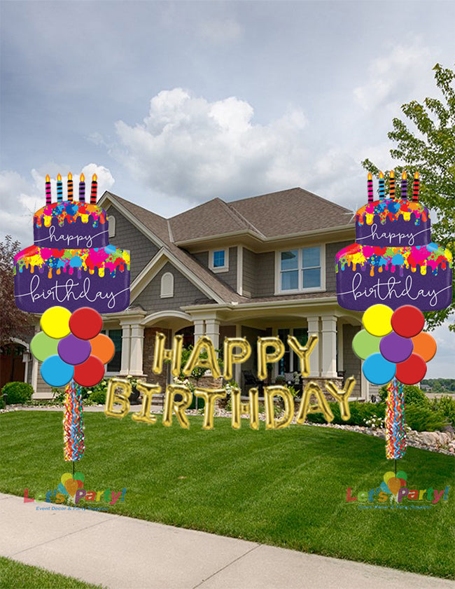 Birthday Cake with "Happy Birthday" - 2 Yard Display Columns - Let's Party! Event Decor & Party Supplies