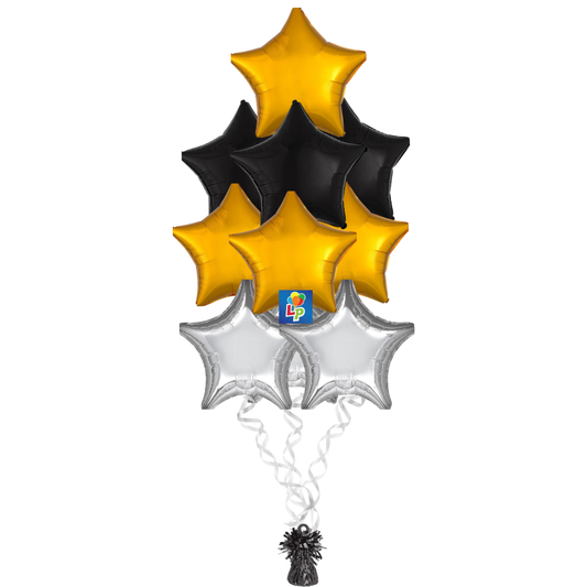 10 Foil Shape Balloon Bouquet - CHOOSE from Neon, Iridescent, Starburst, Macro Marble and Printed Color Shape Mylars