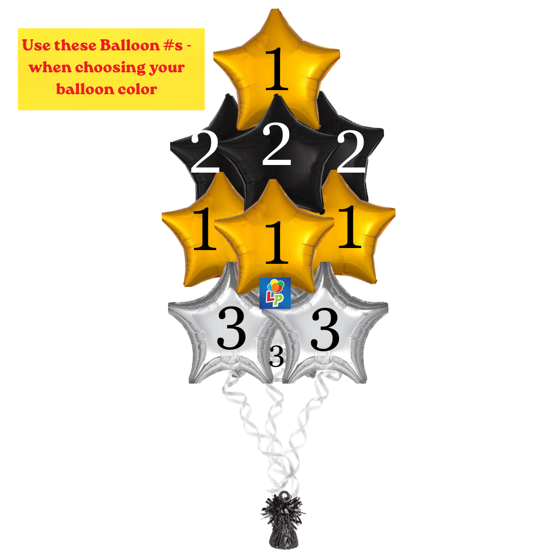 10 Foil Shape Balloon Bouquet - CHOOSE from Solid, Metallic, Satin Luxe and Vibrant Color Shape Mylars