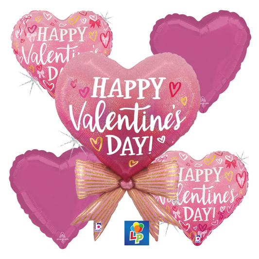 Happy Valentine's Day Pink Bow Heart Bouquet