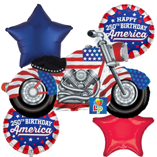 American Style Motorcycle  Patriotic Balloon Bouquet