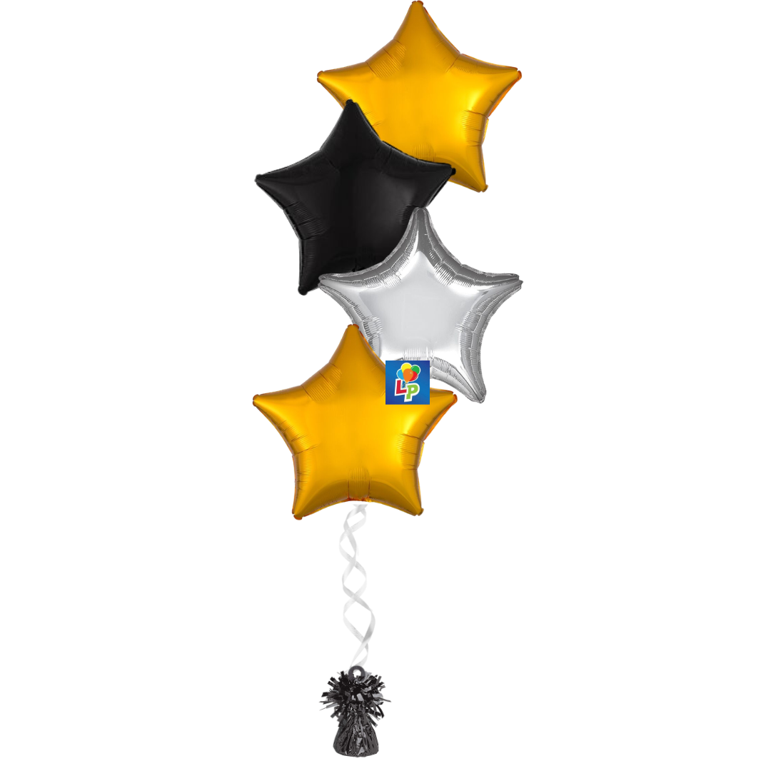 4 Foil Shape Balloon Bouquet - CHOOSE from Solid, Metallic, Satin Luxe and Vibrant Color Shape Mylars