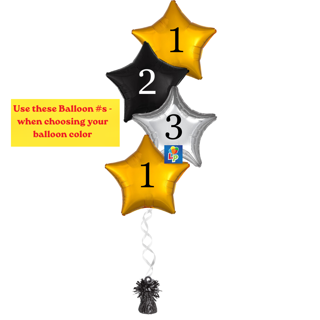 4 Foil Shape Balloon Bouquet - CHOOSE from Solid, Metallic, Satin Luxe and Vibrant Color Shape Mylars