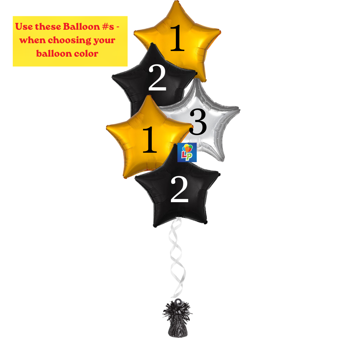 5 Foil Shape Balloon Bouquet - CHOOSE from Solid, Metallic, Satin Luxe and Vibrant Color Shape Mylars