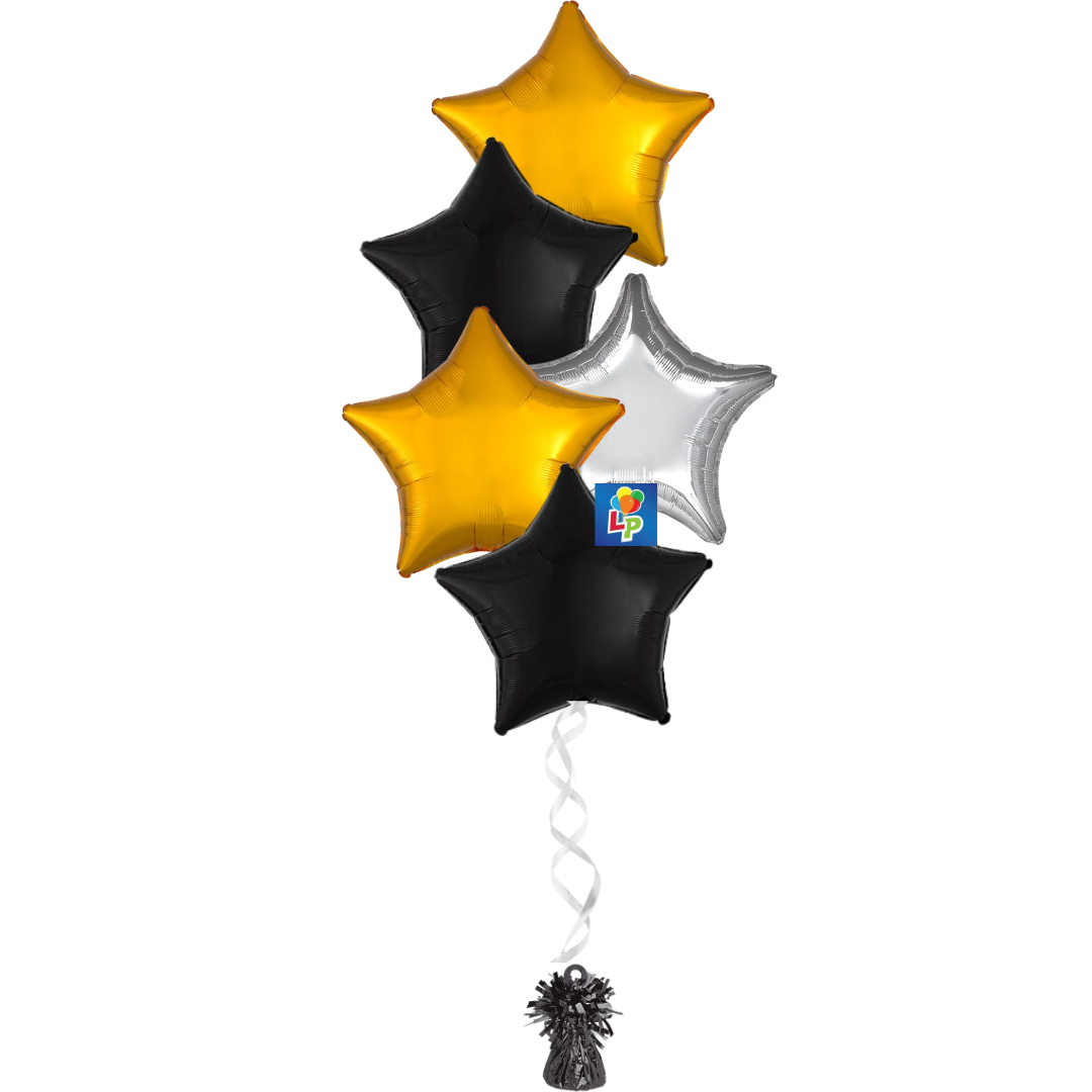 5 Foil Shape Balloon Bouquet - CHOOSE from Solid, Metallic, Satin Luxe and Vibrant Color Shape Mylars