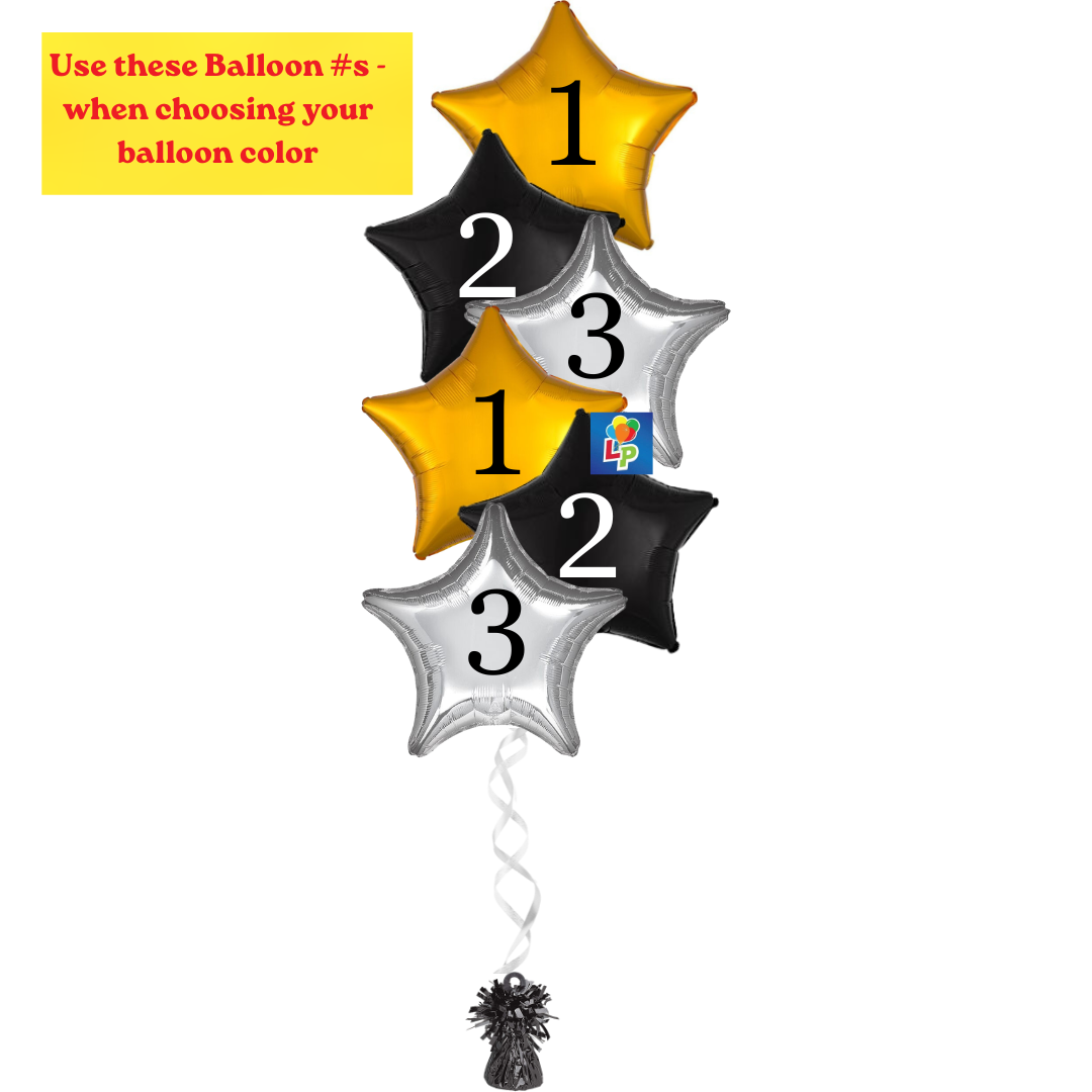 6 Foil Shape Balloon Bouquet - CHOOSE from Solid, Metallic, Satin Luxe and Vibrant Color Shape Mylars