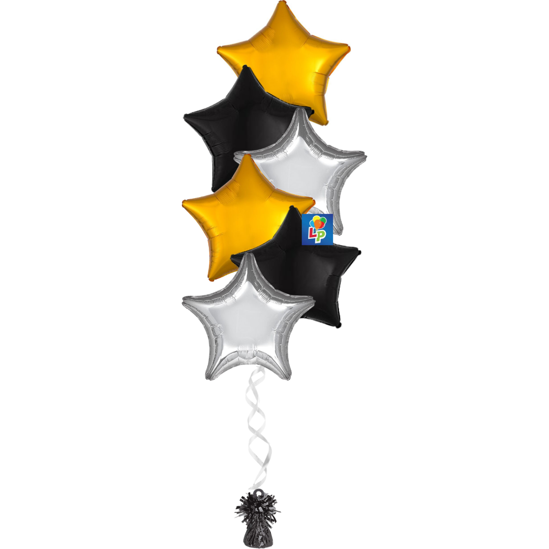 6 Foil Shape Balloon Bouquet - CHOOSE from Solid, Metallic, Satin Luxe and Vibrant Color Shape Mylars