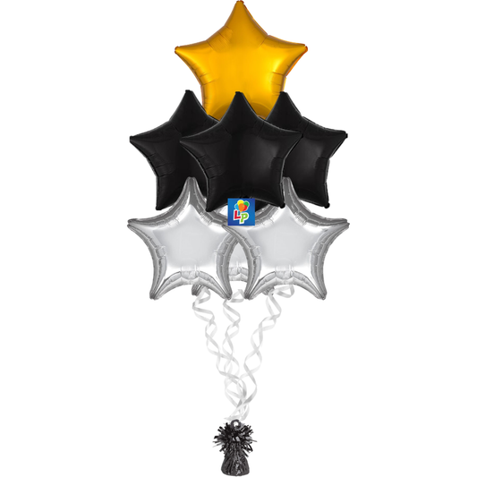 7 Foil Shape Balloon Bouquet - CHOOSE from Neon, Iridescent, Starburst, Macro Marble and Printed Color Shape Mylars