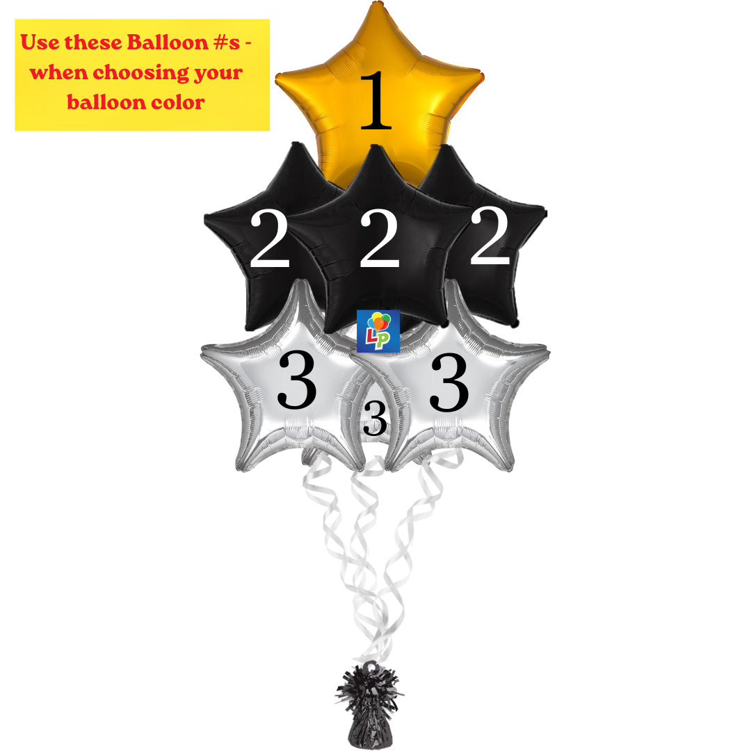7 Foil Shape Balloon Bouquet - CHOOSE from Solid, Metallic, Satin Luxe and Vibrant Color Shape Mylars