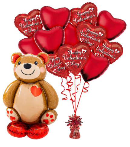 Hearts & Teddy Bear Ex - Large Bouquet - 12 Balloons
