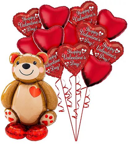 Hearts & Teddy Bear Ex - Large Bouquet - 12 Balloons