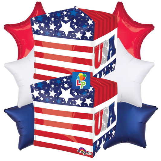 Patriotic 4th of July USA Cubez Deluxe Balloon Bouquet
