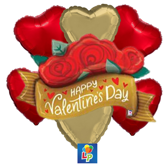 Valentine Red Rose Banner Bouquet