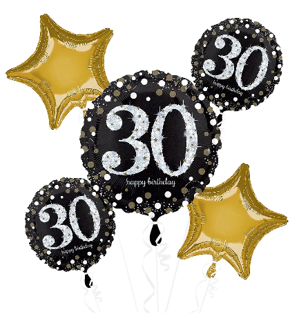 Sparkling 30th Balloon Bouquet - Let's Party! Event Decor & Party Supplies