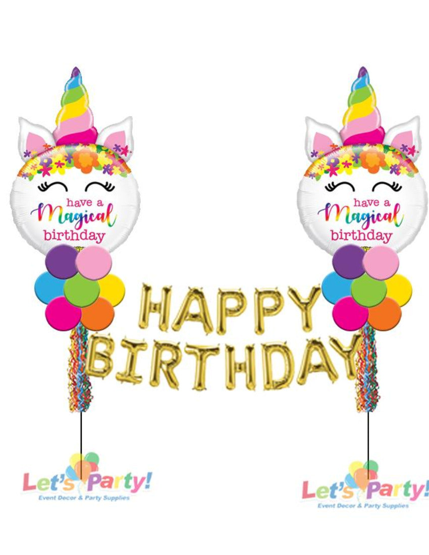 Magical Unicorn with "Happy Birthday" - 2 Yard Balloon Art Displays - Let's Party! Event Decor & Party Supplies