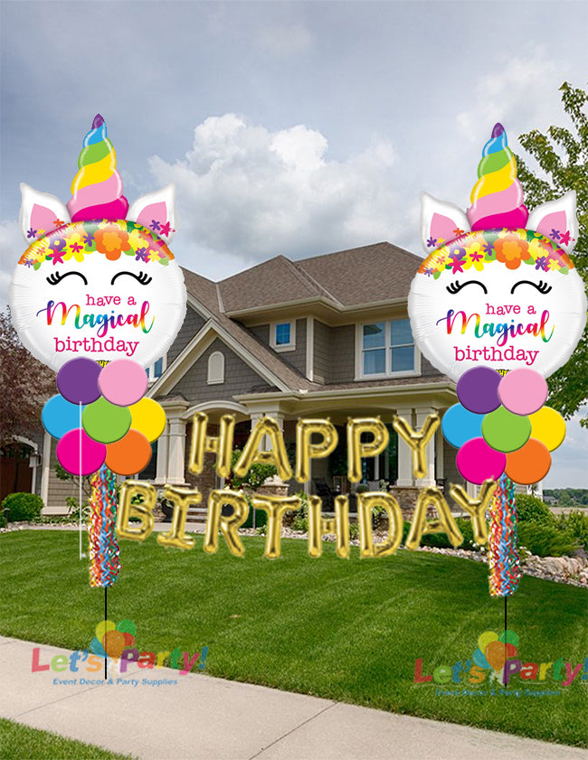 Magical Unicorn with "Happy Birthday" - 2 Yard Balloon Art Displays - Let's Party! Event Decor & Party Supplies