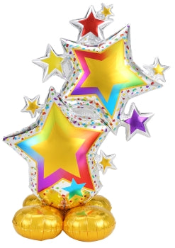 59" AirLoonz Silver & Rainbow Star Cluster Balloon - Let's Party! Event Decor & Party Supplies