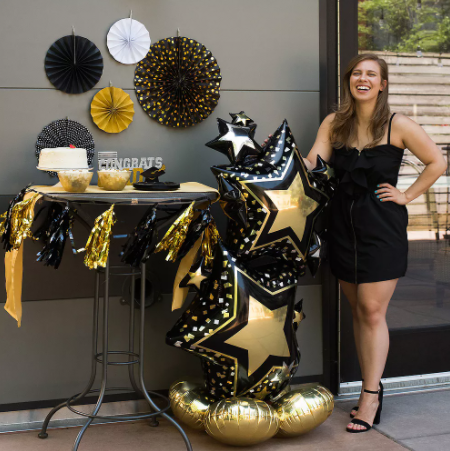 59" AirLoonz Black & Gold Star Cluster Balloon - Let's Party! Event Decor & Party Supplies