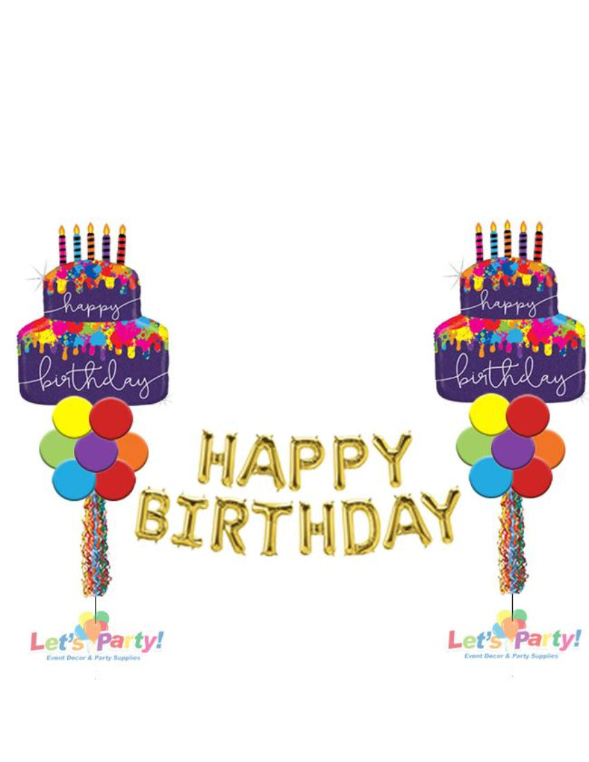 Birthday Cake with "Happy Birthday" - 2 Yard Display Columns - Let's Party! Event Decor & Party Supplies